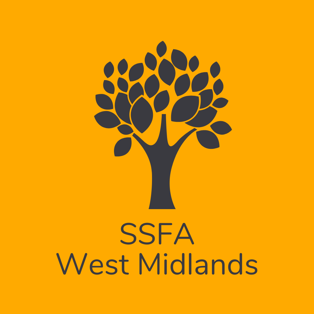 Supporting Separated Families alliance West Midlands and Warwickshire. Image of a logo shoeing a tree on a yellow background